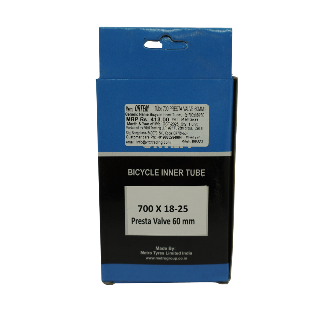 Ortem 700x18-25c 60mm Presta Valve Road Tube - Image 2